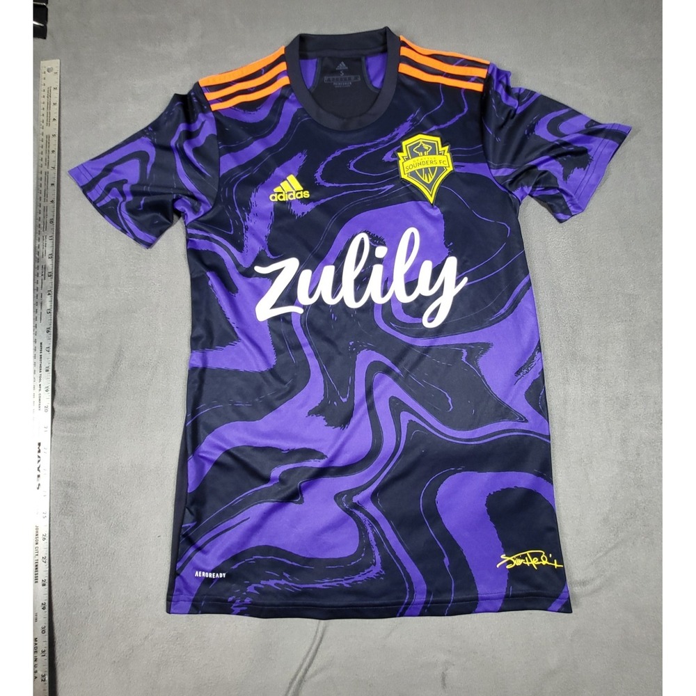 Adidas Seattle Sounders Jimi Hendrix Jersey 2021 Away Purple Men's S Primegreen